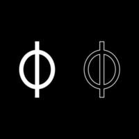 Phi greek symbol small letter lowercase font icon outline set white color vector illustration flat style image