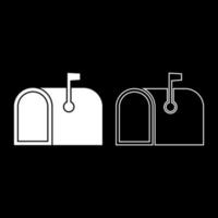 buzón de correo americano con bandera pilar-box icono de buzón conjunto de contorno color blanco vector ilustración imagen de estilo plano
