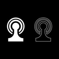 Broadcasting Wireless device Radio wave icon outline set white color vector illustration flat style image