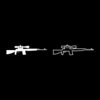 Sniper rifle icon outline set white color vector illustration flat style image