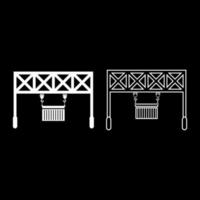 Port loader Railway crane with cargo container Lifting goods Logistic technology Terminal service icon outline set white color vector illustration flat style image