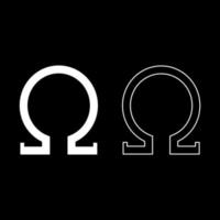 Omega greek symbol capital letter uppercase font icon outline set white color vector illustration flat style image