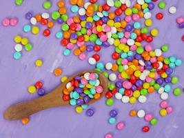 top view of Colorful sweet candy. rainbow candy sprinkles photo