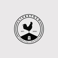 silhouette rooster or livestock logo vector illustration design. vintage rooster or livestock badge symbol.