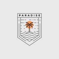 paradise line art logo vector illustration design. coconut tree minimalist badge icon. palm tree outline symbol