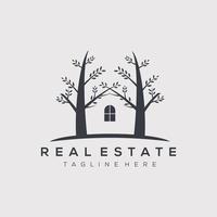 Real estate logo vector illustration design. tree house symbol.
