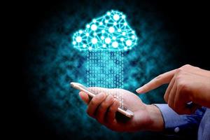 Cloud computing, technology connectivity concept, Businessman using mobile phone connect to cloud network. photo