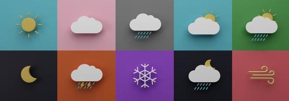 Weather forecast icon set banner 3D render illustration