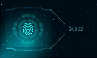 Fingerprint scanning on circuit board vector . Dark blue background.