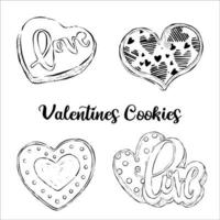 boceto en blanco y negro de las galletas de San Valentín vector