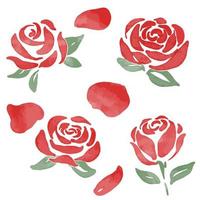 pintura de acuarela de rosas rojas y pétalos vector