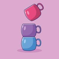 Stack of Colorful Mug Vector Illustration. Drink. Coffee Cup. Flat Cartoon Style Suitable for Web Landing Page, Banner, Flyer, Sticker, Card, Background