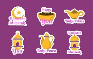 colección de pegatinas iftar del mes de ramadán vector