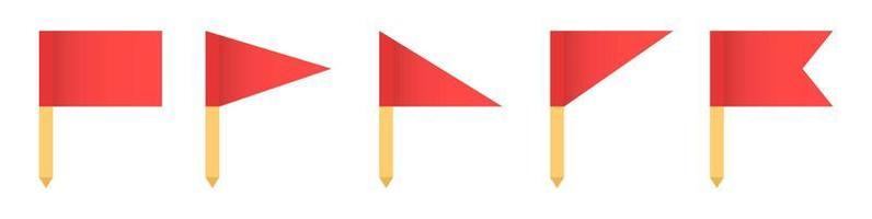 Set of red flag icon vector illustration. Red flags on yellow staves icon. Concept of pointer, tag and important sign.