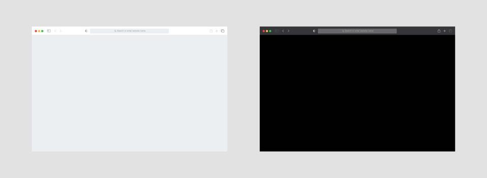 Empty browser template window on white background. Light and dark mode UI design vector. vector