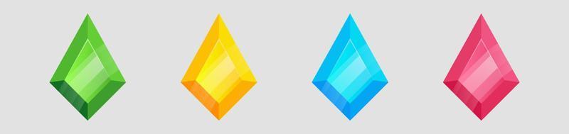 gemas de joyería engastadas en piedra mágica para el diseño de juegos móviles. diamantes brillantes multicolores con diferentes cortes. gemas aisladas sobre fondo blanco. vector