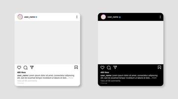plantilla de marco de Instagram con tema claro y oscuro. plantilla de publicación de instagram horizontal. maqueta de red social de pantalla de instagram.