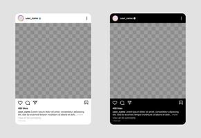 plantilla de marco de Instagram con tema claro y oscuro. plantilla de publicación cuadrada de instagram. maqueta de red social de pantalla de instagram. vector