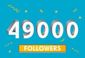 Illustration 3d numbers for social media 49k likes thanks, celebrating subscribers fans. Banner with 49000 followers vector