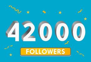 Illustration 3d numbers for social media 42k likes thanks, celebrating subscribers fans. Banner with 42000 followers vector