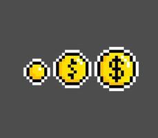 collection of gold coins in pixel art. for 8 bit games.