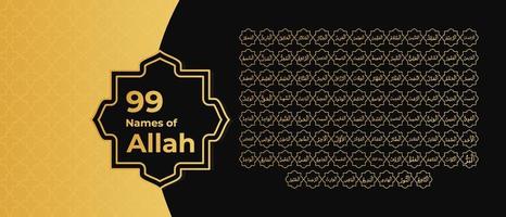 99 Arabic Beautiful Names of ALLAH - God Names Calligraphy in vector