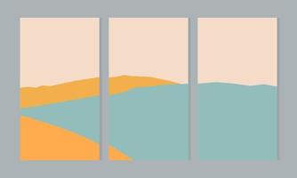 Set of abstract minimalist aesthetic posters backgrounds with mountains and sea landscape. vector