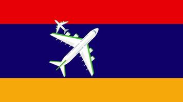 armeniska flaggan och flygplan. animering av plan som flyger över Armeniens flagga. koncept för flygningar inom landet och utomlands. video