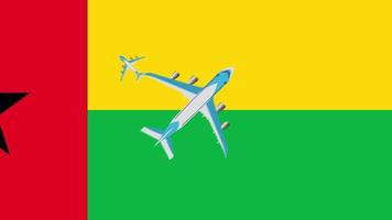 bandera de guinea-bissau y aviones. animación de aviones sobrevolando la bandera de guinea-bissau. concepto de vuelos dentro del país y al exterior. video