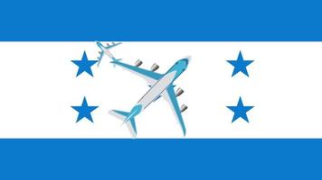 bandeira de honduras e aviões. animação de aviões sobrevoando a bandeira de honduras. conceito de voos dentro do país e no exterior. video