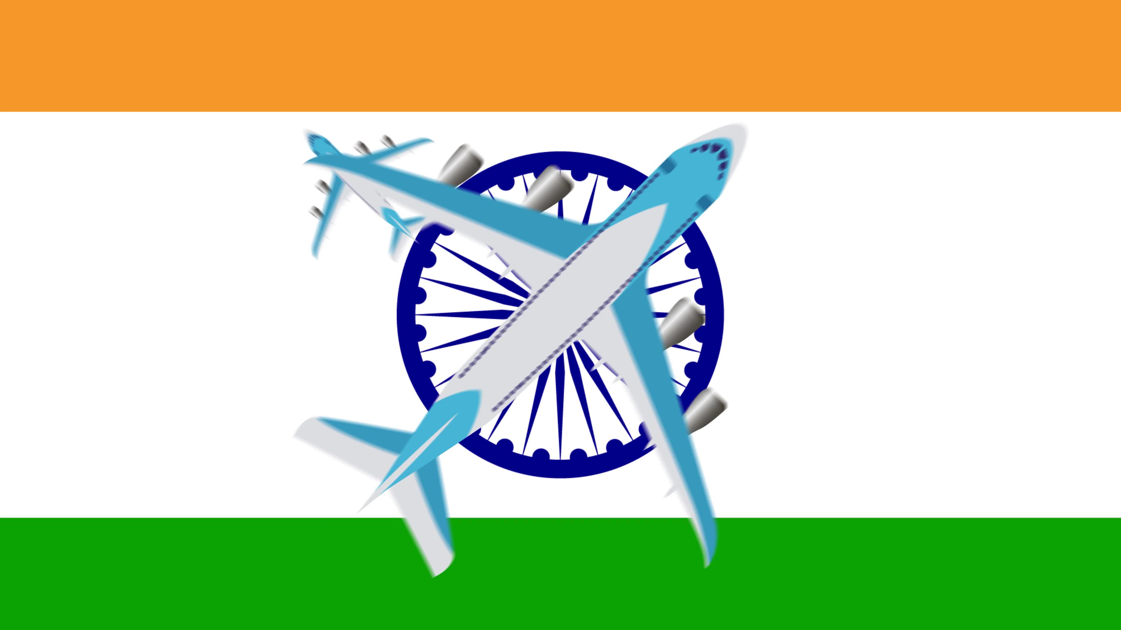 Indian flag and planes. Animation of planes flying over the flag of India.  The concept of flights within the country and abroad. 5413460 Stock Video  at Vecteezy