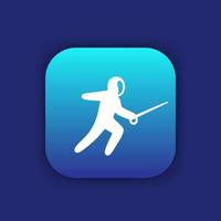 Fencing icon, attacking fencer with foil pictogram, vector illustration