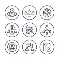 team management, HR line icons on white vector