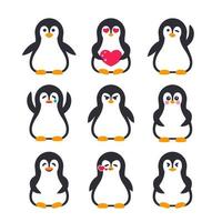 conjunto de emojis, personaje pinguin vector