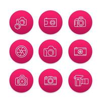 camera, dslr, aperture round line icons set, vector illustration