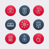 finance, investments line icons, finance pictograms, round icons, vector illustration