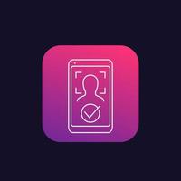 Face recognition, biometric identification in smartphone, linear icon vector