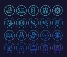 Security and protection vector line icons, secure connection, cybersecurity, privacy and protected data