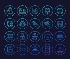 Security and protection vector line icons, secure connection, cybersecurity, privacy and protected data