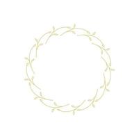 Vector hand drawn spring wreath isolated on white background. Outline circle of leaves. Doodle style. Floral frame.