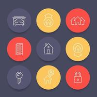 Real estate line icons set, mortgage, key, rent, loan, building, rental, house for sale, property vector