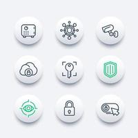 Security line icons set, secure transaction, lock, shield, strongbox, video surveillance, authentication, biometric recognition, online security, safety vector