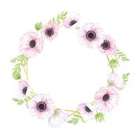 watercolor hand drawn anemone flower bouquet wreath with gold geometric frame for banner collection vector