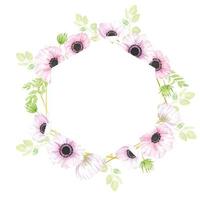 watercolor hand drawn anemone flower bouquet wreath geometry frame banner background vector