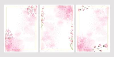 fondo de salpicadura de flor de acuarela rosa con colección de marco dorado 5x7 para tarjeta de invitación de boda o cumpleaños ilustración de vectores eps10
