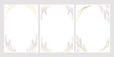 lavender watercolor with golden frame for wedding invitation card template 5x7 vector