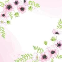 watercolor hand drawn anemone flower bouquet square banner background vector