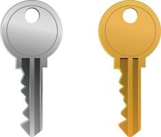Door or padlock silver and gold keys vector illustration isolated on white background. Home entrance.