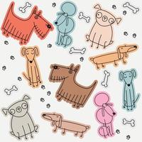 mascotas de fondo de patrón en estilo lineal colorido. razas de perros, huesos y huellas. ilustración vectorial para niños, veterinaria, peta. vector
