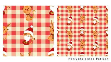 Seamless background merry Christmas greeting card, Scottish pattern seamless backdrop. Santa cat and deer cat, Christmas seamless pattern. Christmas wrapping paper pattern vector